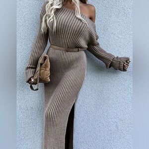 Gray Ribbed Knit Dress